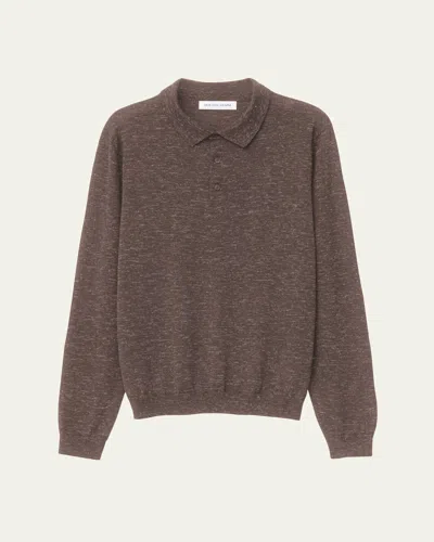 Iris Von Arnim Men's Wool, Silk And Linen Long-sleeve Polo Shirt In Brown