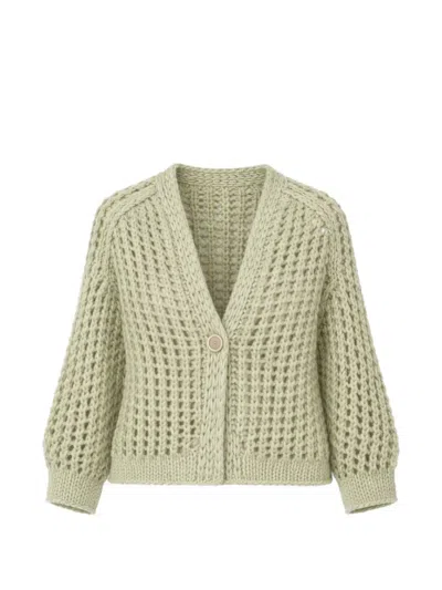 Iris Von Arnim Open-knit Button Cardigan In Green