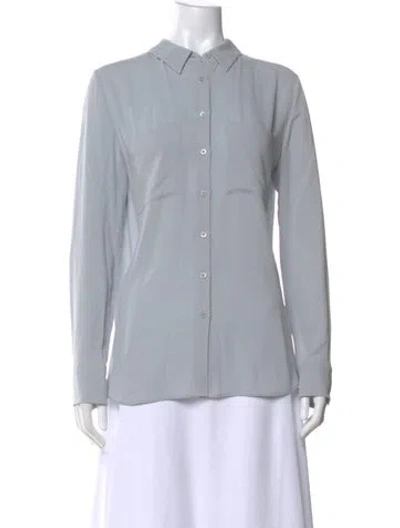 Pre-owned Iris Von Arnim Silk Long Sleeve Button-up Top In Gray