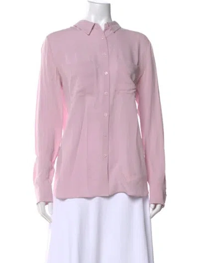 Pre-owned Iris Von Arnim Silk Long Sleeve Button-up Top In Pink
