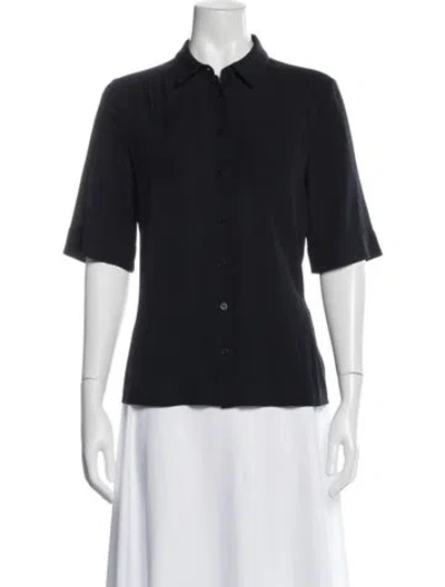 Pre-owned Iris Von Arnim Silk Short Sleeve Button-up Top In Blue