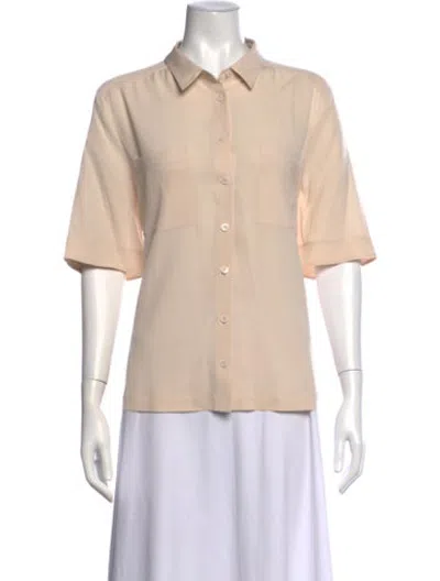 Pre-owned Iris Von Arnim Silk Short Sleeve Button-up Top In Neutrals