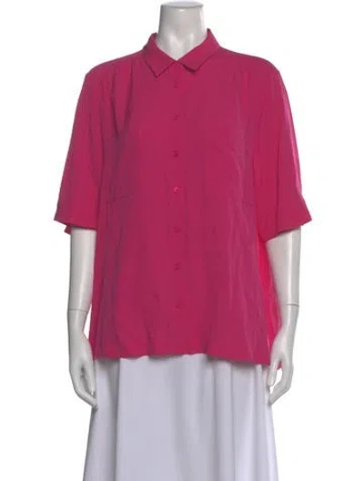Pre-owned Iris Von Arnim Silk Short Sleeve Button-up Top In Pink