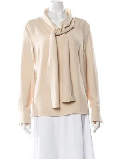 Pre-owned Iris Von Arnim Silk Tie Neck Blouse In Neutral
