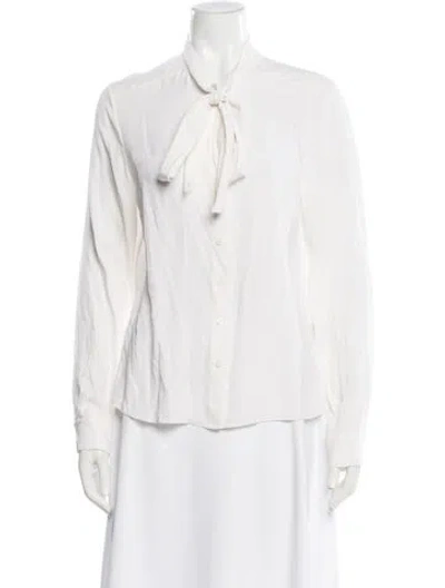 Pre-owned Iris Von Arnim Silk Tie Neck Blouse In White