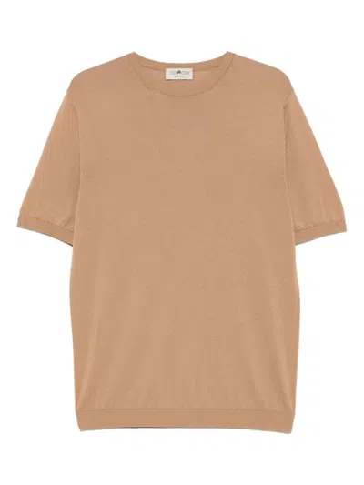 Irish Crone Camel Brown Cotton T-shirt In Beige