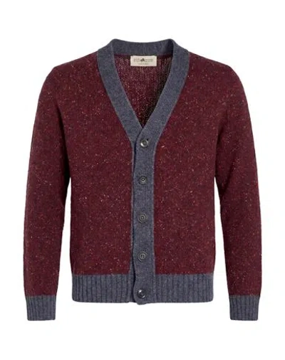 Irish Crone Man Cardigan Garnet Size M Wool In Burgundy