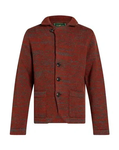 Irish Crone Man Cardigan Rust Size M Wool In Red