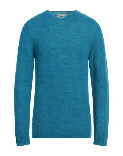 Irish Crone Man Sweater Azure Size Xl Virgin Wool, Polyester, Polyamide, Acrylic In Blue