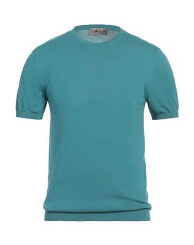 Irish Crone Man Sweater Turquoise Size L Cotton In Blue