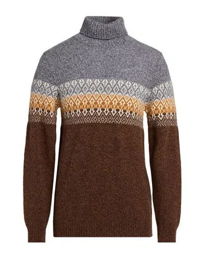 Irish Crone Man Turtleneck Brown Size Xl Virgin Wool In Multi