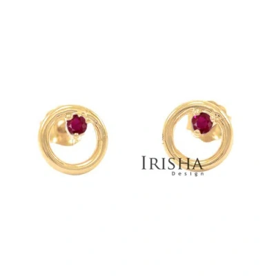 Pre-owned Irisha Designs Genuine Ruby Open Circle Single Prong Set Studs 14k Gold Fine Jewelry