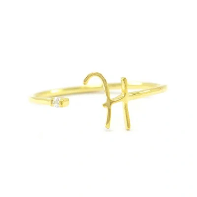 Pre-owned Irisha Designs Personalized Initial A - Z Alphabet Genuine Diamond Open Cuff 14k Gold Ring In White