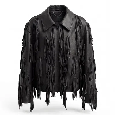 Irmak Su Guclu Women's Black Thames Fringed Leather Jacket