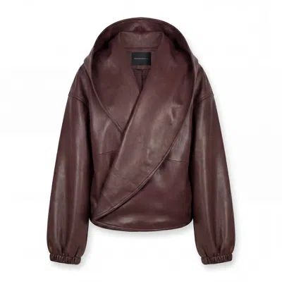 Irmak Su Guclu Women's Brown Tibet Leather Jacket With Sculptural Hood
