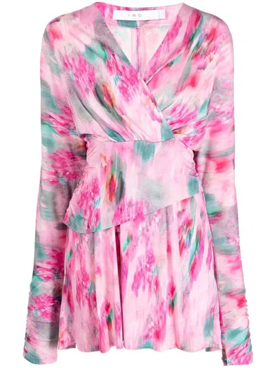 Iro Abstract-print Long-sleeve Mini Dress In Light Pink Multico