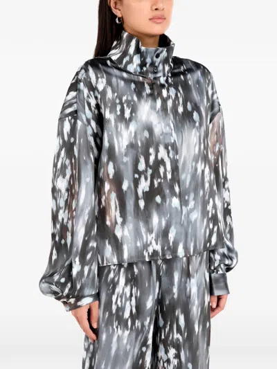 Iro Abstract-print High-neck Blouse In Gray