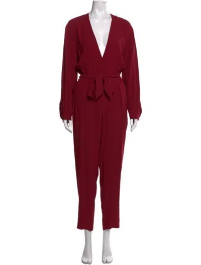 Pre-owned Iro Acetate Plunge Neckline Jumpsuit In Burgundy