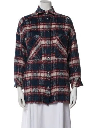 Pre-owned Iro Alpaca Plaid Print Jacket In Blue