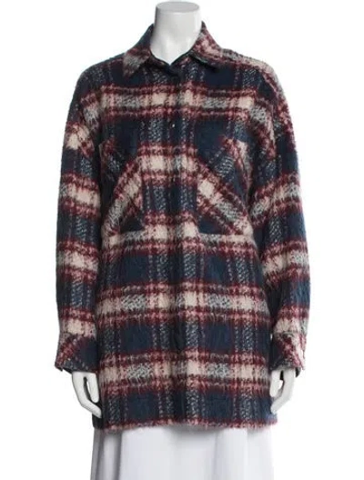 Pre-owned Iro Alpaca Plaid Print Jacket In Blue