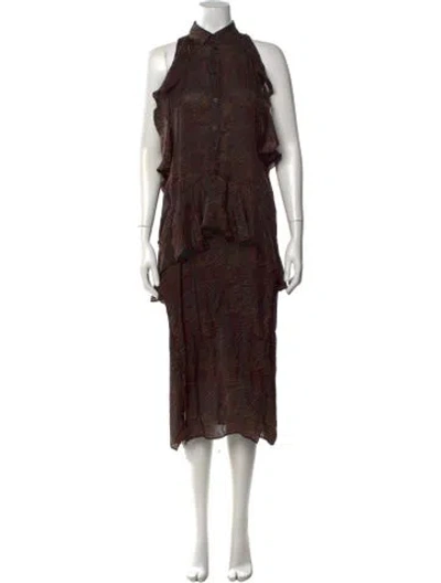 Pre-owned Iro Animal Print Midi Length Dress In Brown