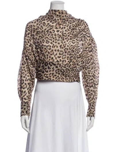 Pre-owned Iro Animal Print Mock Neck Top In Brown