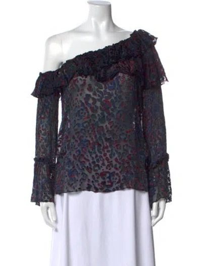 Pre-owned Iro Animal Print Off-the-shoulder Blouse In Blue