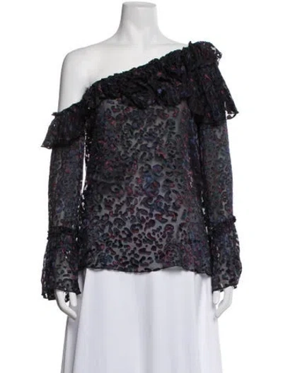 Pre-owned Iro Animal Print One-shoulder Blouse In Blue