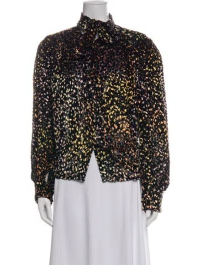 Pre-owned Iro Animal Print Tie Neck Blouse In Black