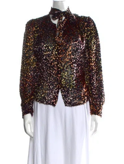 Pre-owned Iro Animal Print Tie Neck Blouse In Black/metallic