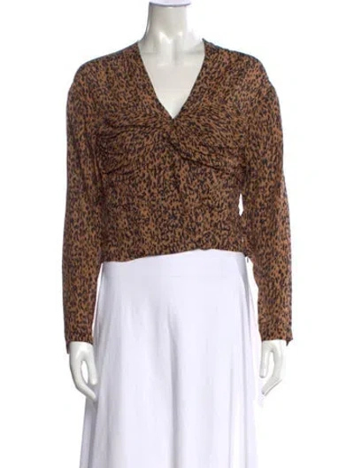 Pre-owned Iro Animal Print V-neck Blouse In Brown