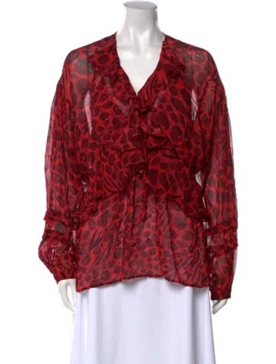 Pre-owned Iro Animal Print V-neck Blouse In Red
