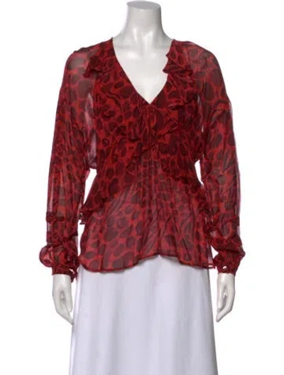 Pre-owned Iro Animal Print V-neck Blouse In Red