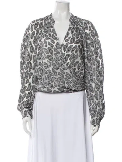 Pre-owned Iro Animal Print V-neck Blouse In White