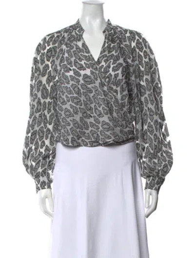 Pre-owned Iro Animal Print V-neck Blouse In White
