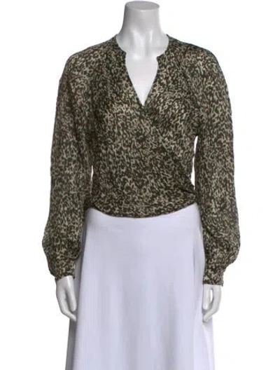 Pre-owned Iro Animal Print V-neck Crop Top In Green