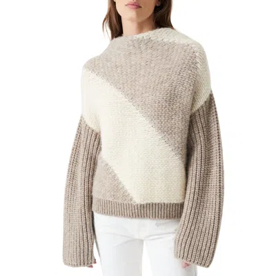 Iro Arzel Two-tone Round-neck Sweater In Taupe/ecru In Multi