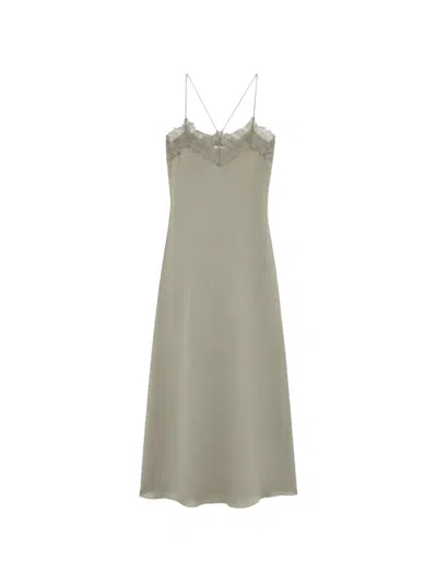 Iro Bailar Lace-trim Slip Midi Dress In Gray