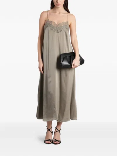 Iro Bailar Lace-trimmed Silk Maxi Dress In Green