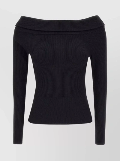 Iro Bardot Neckline Slim Fit Knit Sweater In Black