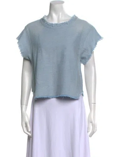 Pre-owned Iro Bateau Neckline Short Sleeve Crop Top In Blue