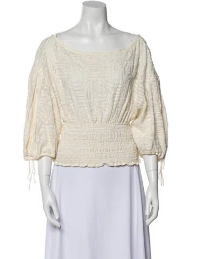 Pre-owned Iro Bateau Neckline Three-quarter Sleeve Crop Top In Neutral