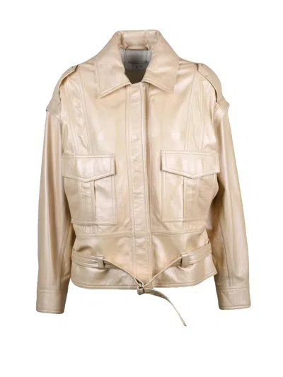 Iro Beige Bocar Detachable Sleeve Leather Jacket In Multi