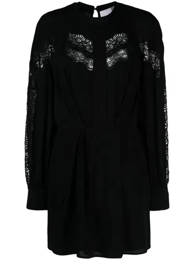 Iro Crocheted Lace-trimmed Cutout Crepe Mini Dress In Schwarz