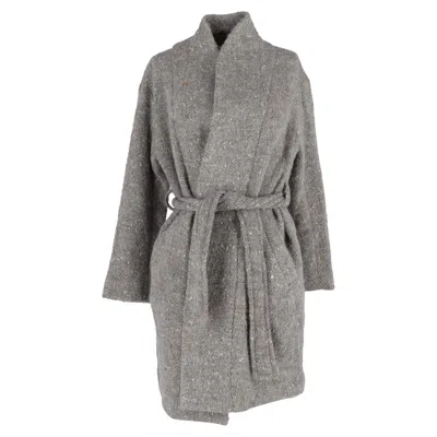 Iro Belted Wrap Coat In Grey Wool In Gray