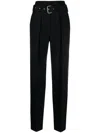 Iro Belted High-waisted Tailored Wool Trousers In Black