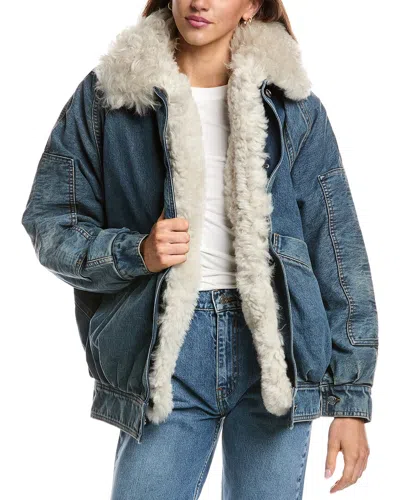 Iro Benton Shearling Collar Jacket In Blue