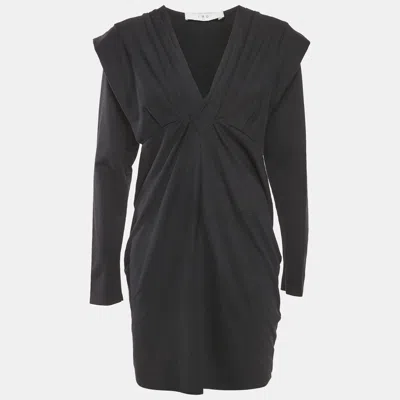 Iro Black Cotton Knit V-neck Emylie Mini Dress In Gray