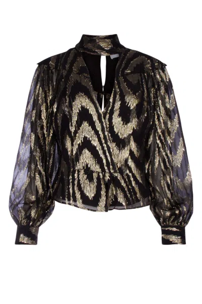 IRO BLACK FOIL-PRINT SILK BLOUSE