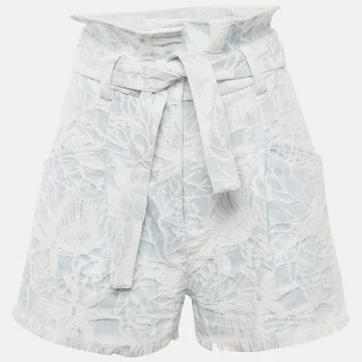 Iro Blue Jacquard Denim Raw Edge Belted Shorts